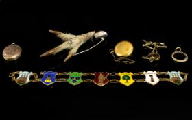 Small Collection Of Jewellery To Include Yellow Metal Bracelet, Italian Enamel Shield Bracelet,
