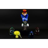 Murano Glass Clown Of Typical Form 8 Inches In Height Together With 4 Paperweights Including