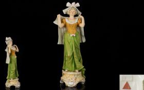 Royal Dux Bohemia Hand Painted Figure ' Young Lady ' In 18th Century Dress. c.1900. Pink Triangle.
