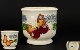 Moorcroft Tube lined Jardiniere / Catch Pot ' Butterfly ' Decoration on Cream Ground.