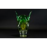 A Vintage Murano Glass Vase 1970's handkerchief form vase in chartreuse and spring green ombre