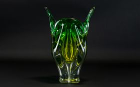 A Vintage Murano Glass Vase 1970's handkerchief form vase in chartreuse and spring green ombre