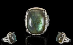 Labradorite Large Solitaire Ring, an 18ct elongated cushion cut labradorite,