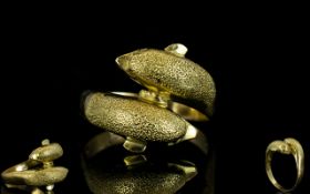Contemporary Designed and Attractive 14ct Gold Twin Dolphin Figural Dress Ring of Wonderful Form.