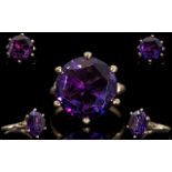 10ct Gold - Single Stone Faceted Raspberry Amethyst Set Dress Ring, Estimated Amethyst Weight 8.
