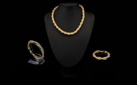 Contemporary Nice Quality and Well Made Gold Vermeil Designer Rope Twist Necklace with Crystal Inlay