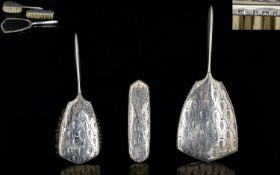 Elizabeth II 1950's Ladies 3 Piece Silver Vanity Set. Comprises Hand Mirror, Hair Brushes x 2.