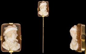 Victorian Period Very Fine Quality 15ct Gold Stick Pin. Features a Rectangular Shaped Mount with