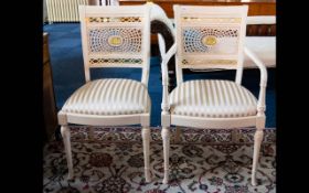 Six Contemporary Dining Chairs Italian style chairs in cream composite with cream and gold woven