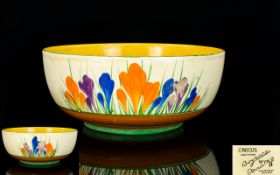 Clarice Cliff Hand Painted Footed Bowl ' Crocus ' Orange Design. Date 1929. 7.5 Inches - 17.