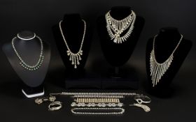 A Large Collection Of Vintage Paste Set Jewellery Fifteen items in total to include art deco style