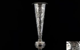 Victorian Period Embossed Silver Trumpet Vase,