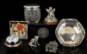 A Collection Of Silver Accessories To include, silver dish, 1890 Crown, dressing table jar,