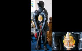 Full Suit Of Armour. Family Crest To Chest. 20th Century. Height 75 Inches.