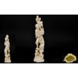 Japanese Impressive And Tall Carved Ivory Okimono Figure Group With Mythical/ Folk Tale Theme.