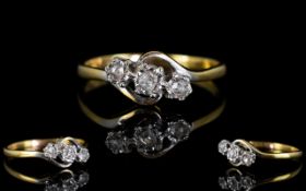 Edwardian Period 18ct Gold and Platinum 3 Stone Diamond Set Dress Ring, Marked 18ct and Plat.