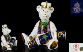 Royal Crown Derby Mini ' Teddy Bear ' Xmas Paperweight.