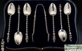 Victorian Period Good Quality and Attractive Silver Set of Six Apostle Spoons Including Pair of