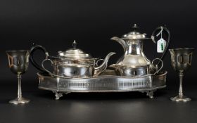 Silver Plated Tea Set & Tray By Harts the Silversmith to include Tea Pot, Hot Water/Coffee Pot,