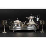 Silver Plated Tea Set & Tray By Harts the Silversmith to include Tea Pot, Hot Water/Coffee Pot,