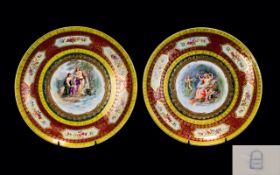 Vienna - 19th Century Fine Quality and Decorative Pair of Hand Painted Porcelain Wall / Cabinet