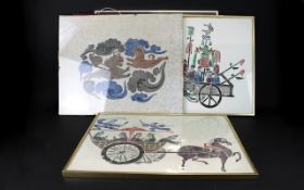 A Collection Of Decorative Oriental Prints And Batiks Six framed examples to include inkwash Tiger