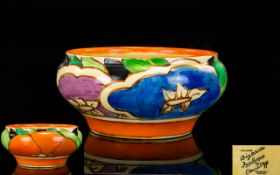 Clarice Cliff Hand Painted on Glaze Small Footed Bowl ' Gardenia ' Pattern - Orange, Bizarre Range.