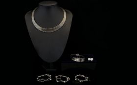 A Collection Of Sterling Silver Vermeil Contemporary Costume Jewellery Six items in total, each in