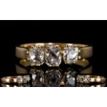 18ct Three Stone Diamond Ring Three old cut diamonds, claw set, continental assay marks,