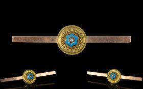 Victorian Period Nice Quality 9ct Gold - Aesthetic Bar Brooch with Applied Ornate Centre Roundel,