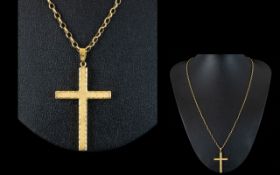 9ct Gold Cross with Attached 9ct Gold Belcher Chain. Both Fully Hallmarked for 9ct - 375. Chain - 7.