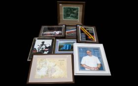 A Collection of Framed Prints and Pictures To Include Lancashire Map, Three Advertising Prints,