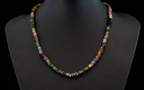 Multi Colour Tourmaline Rondelle Bead Necklace, the classic colours of tourmaline, green, pink,