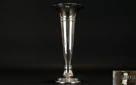 George V Tall Trumpet Shaped Silver Vase, Raised on a Triple Stepped Circular Base. Hallmark