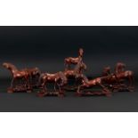 Chinese Carved Wood Figures In The Form Of The Eight Horses of King Mu Hand carved Huang wood