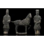 A Pair Of Chinese Terracotta Warriors Together With A Tang Style Horse Height, 6.5 inches.
