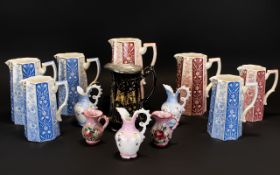 A Collection of Late 19th/Early 20thC Jugs 13 items in total to include a set of four hexagonal