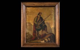 Original Oil on Canvas - Stuck on Board, glazed and housed in rustic wood frame. Depicts a soldier