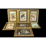 A Collection Of Seven 20th Century Indian Watercolours On Silk Depicting hunting scenes,