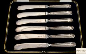 Victorian Period Art Nouveau Boxed Set of Silver Handle Butter / Knifes.