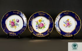 Three Czech Gilt Cabinet Plates each marked to base EPIAG D.F, Carlsbad, Cobalt.