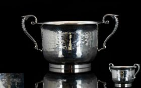 Superb Quality - Planished Twin Handle Silver Porringer of Excellent Form.