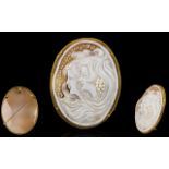 Art Nouveau Period 18ct Gold Mounted Superb and Impressive Large Carved Shell Cameo Pendant /