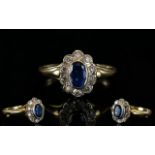 Ladies - Attractive Nice Quality 1960's Diamond and Sapphire Cluster Ring, Flower head Design.