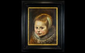 After Cornelis De Vos (1585 - 1651) Oil On Panel Portrait Of Young Girl (Member Of The Van Houten