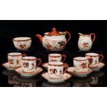 Early 20th Century Japanese Kutani Child's Tea Set Comprising Six Cups, Six Saucers, Tea Pot,