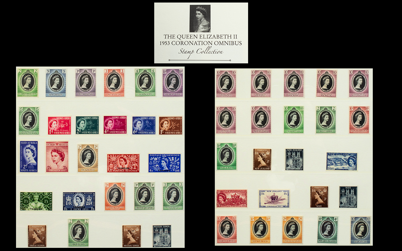 Delux Album Containing The Queen Elizabeth II Superb 1953 Coronation Omnibus Stamp Collection