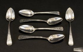 George III Set of Six Silver Teaspoons with Chased Decoration to Handles.