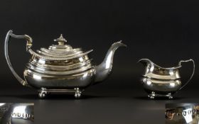 George III - Excellent Quality and Well Made Silver Teapot with Matched Milk Jug of Superb Shape and