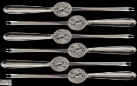 A Good Quality Set of Six Alpaca Silver Lobster Skewers of Good Form. Marked Alpaca Silver 48.